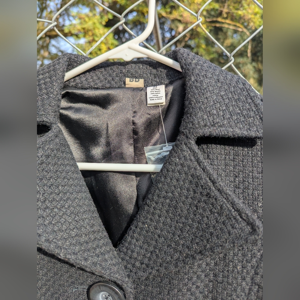 Women’s Black Textured Button Front Peacoat Jacket XS - Picture 2 of 4